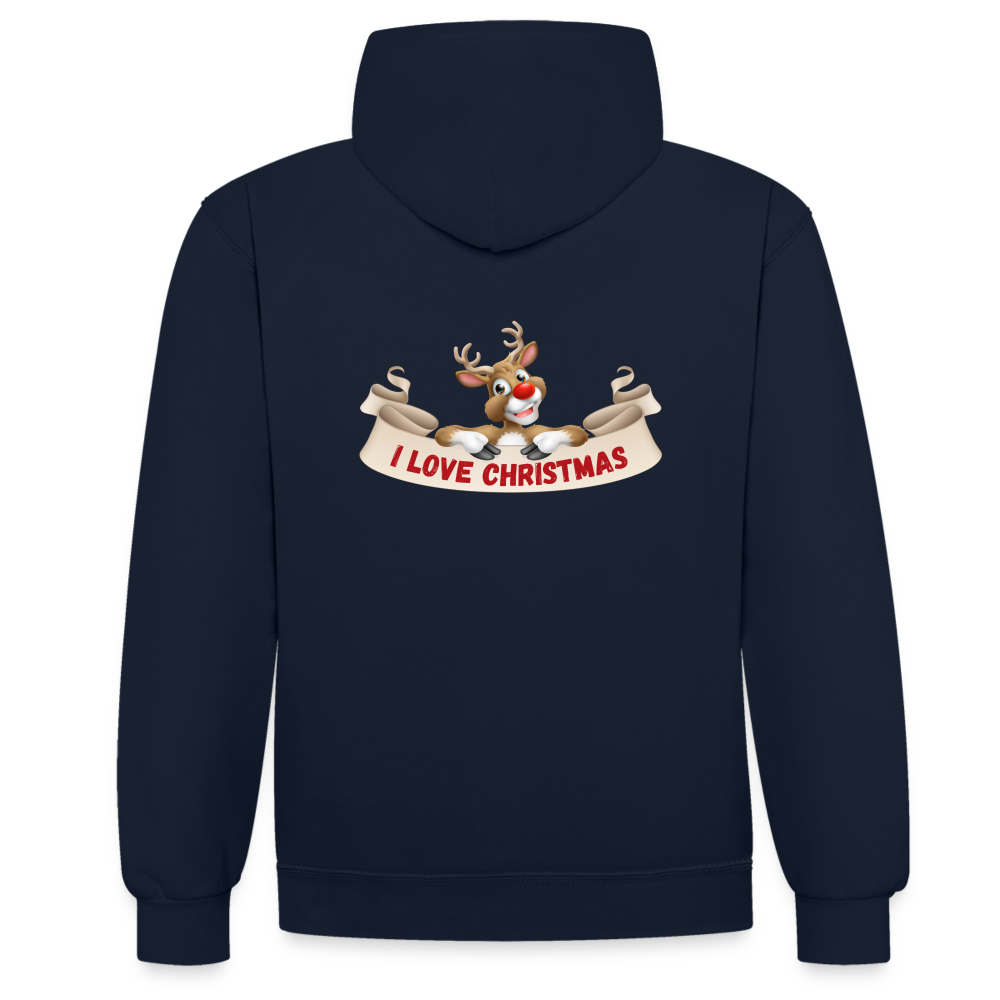 Kontrast-Hoodie - I love Christmas - Navy/Grau meliert