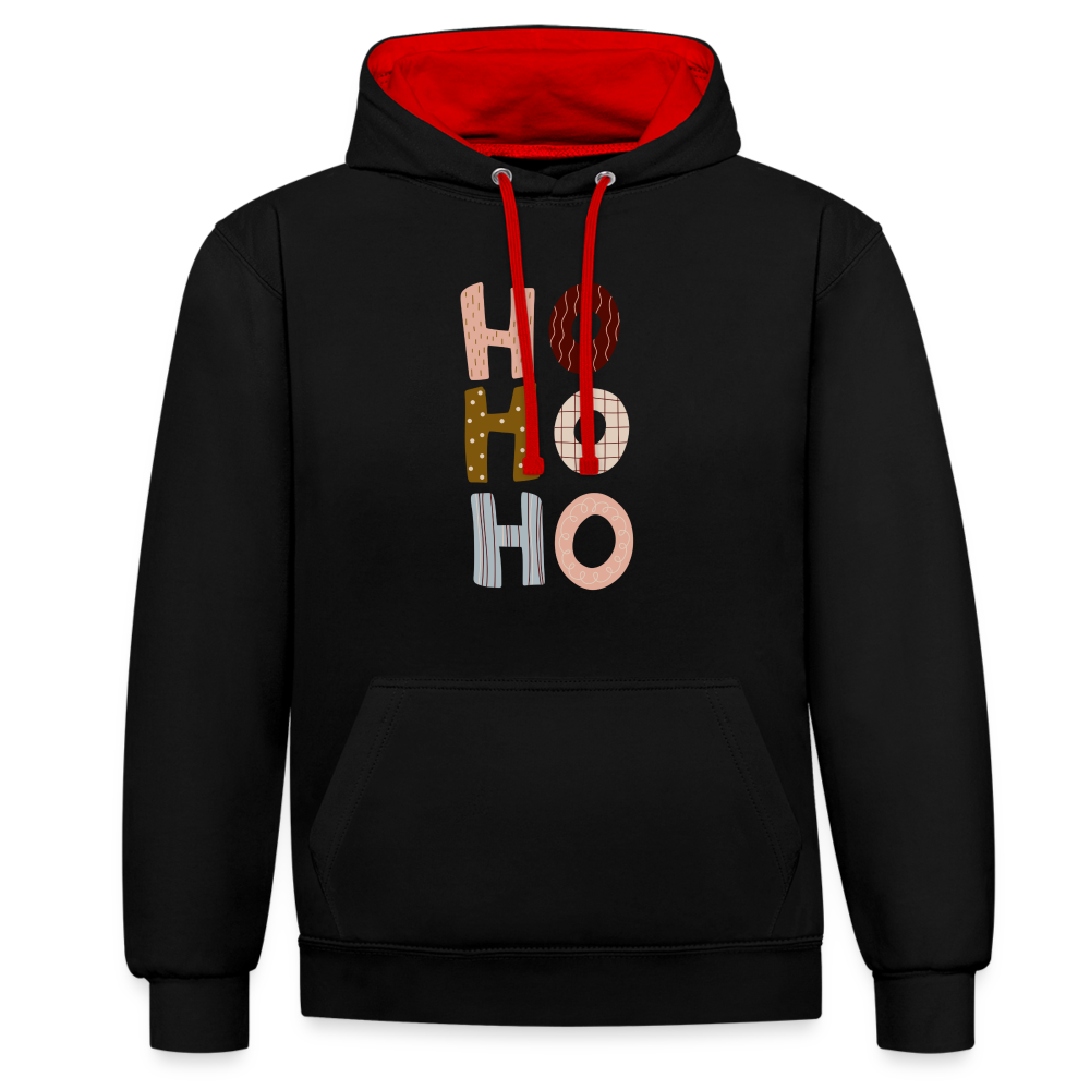 Kontrast-Hoodie - Hohoho rosé - Schwarz/Rot