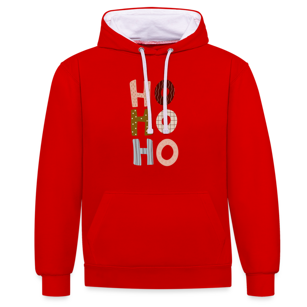 Kontrast-Hoodie - Hohoho rosé - Rot/Weiß