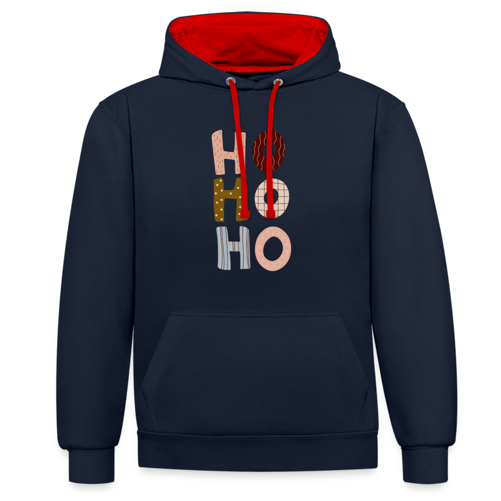 Kontrast-Hoodie - Hohoho rosé - Navy/Rot