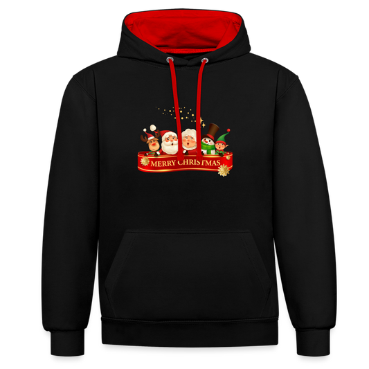 Kontrast-Hoodie - Merry Christmas Team - Schwarz/Rot