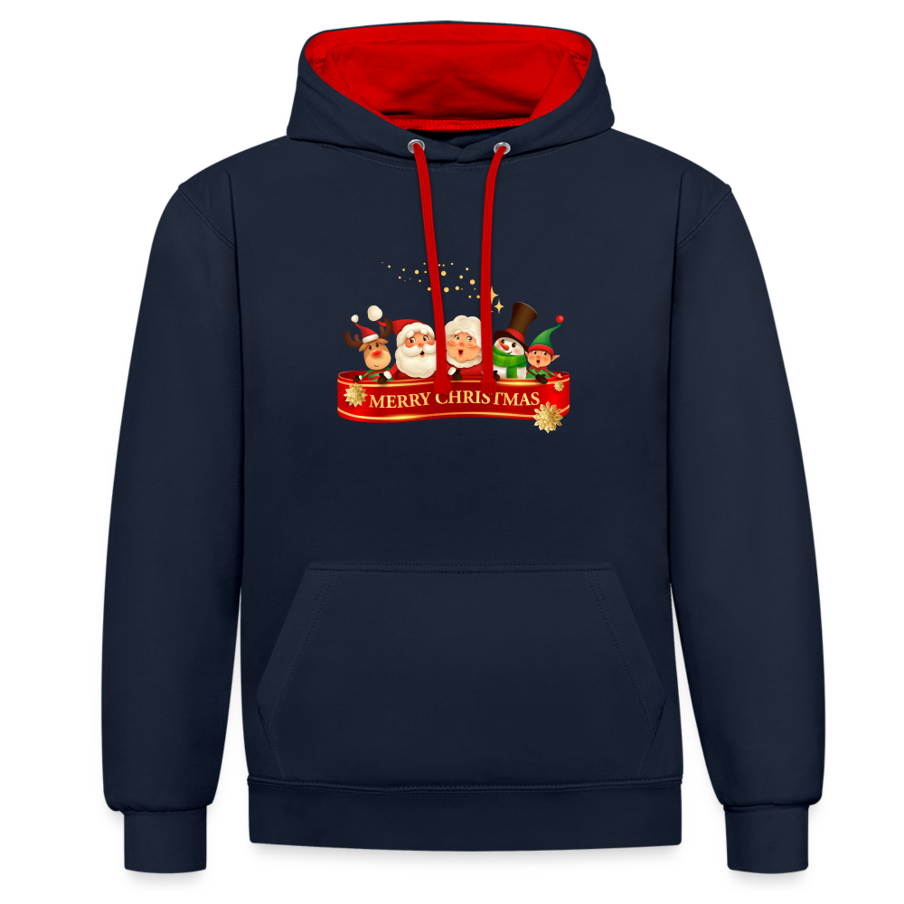 Kontrast-Hoodie - Merry Christmas Team - Navy/Rot