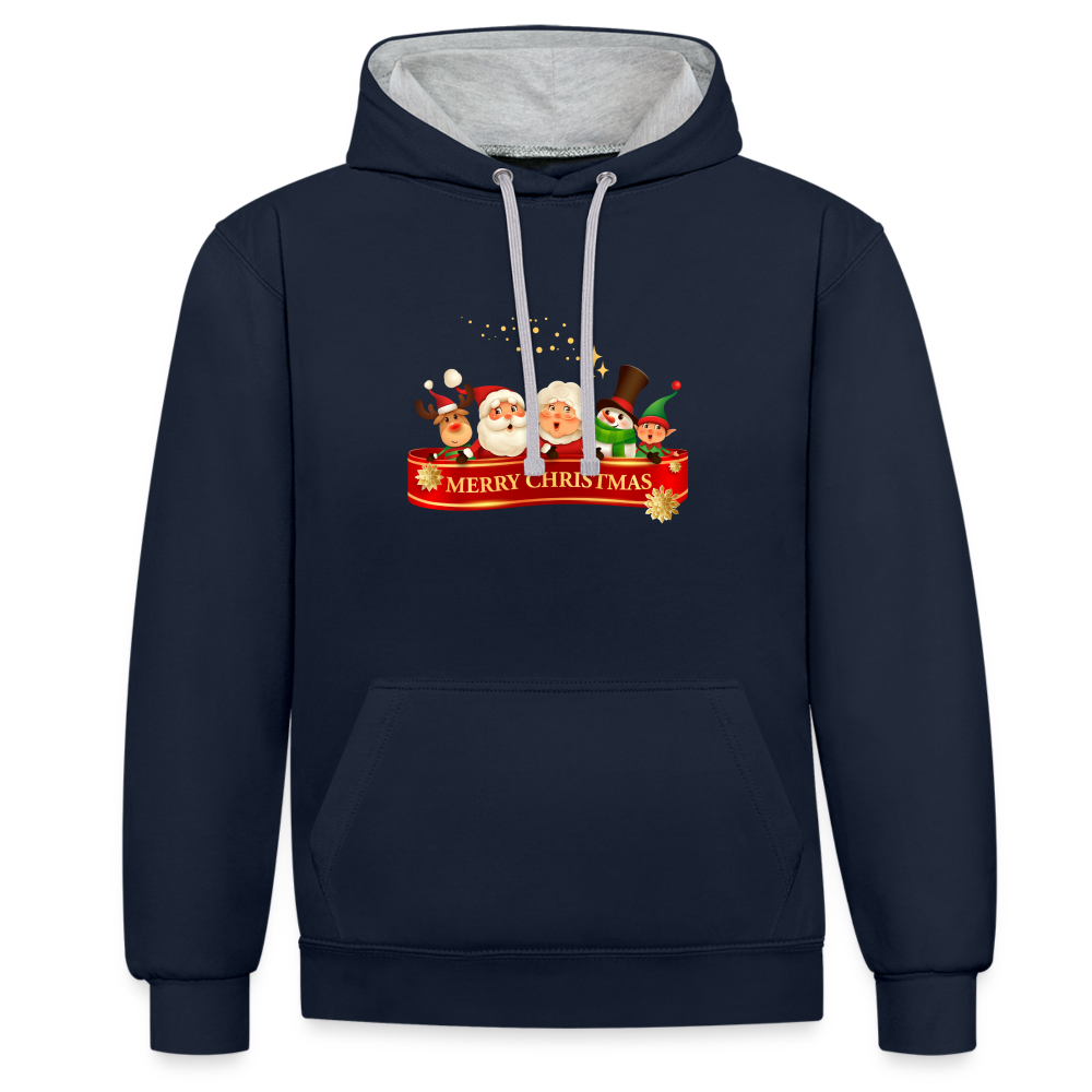 Kontrast-Hoodie - Merry Christmas Team - Navy/Grau meliert