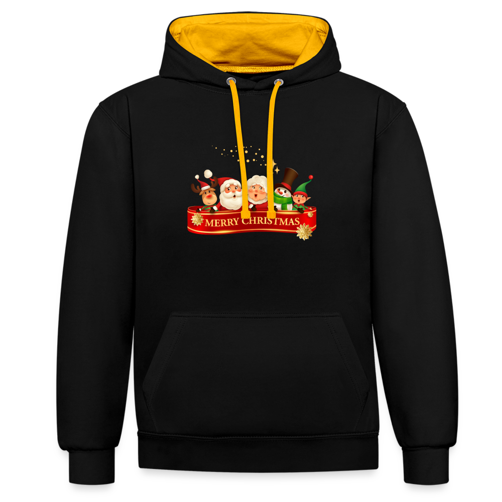 Kontrast-Hoodie - Merry Christmas Team - Schwarz/Gold