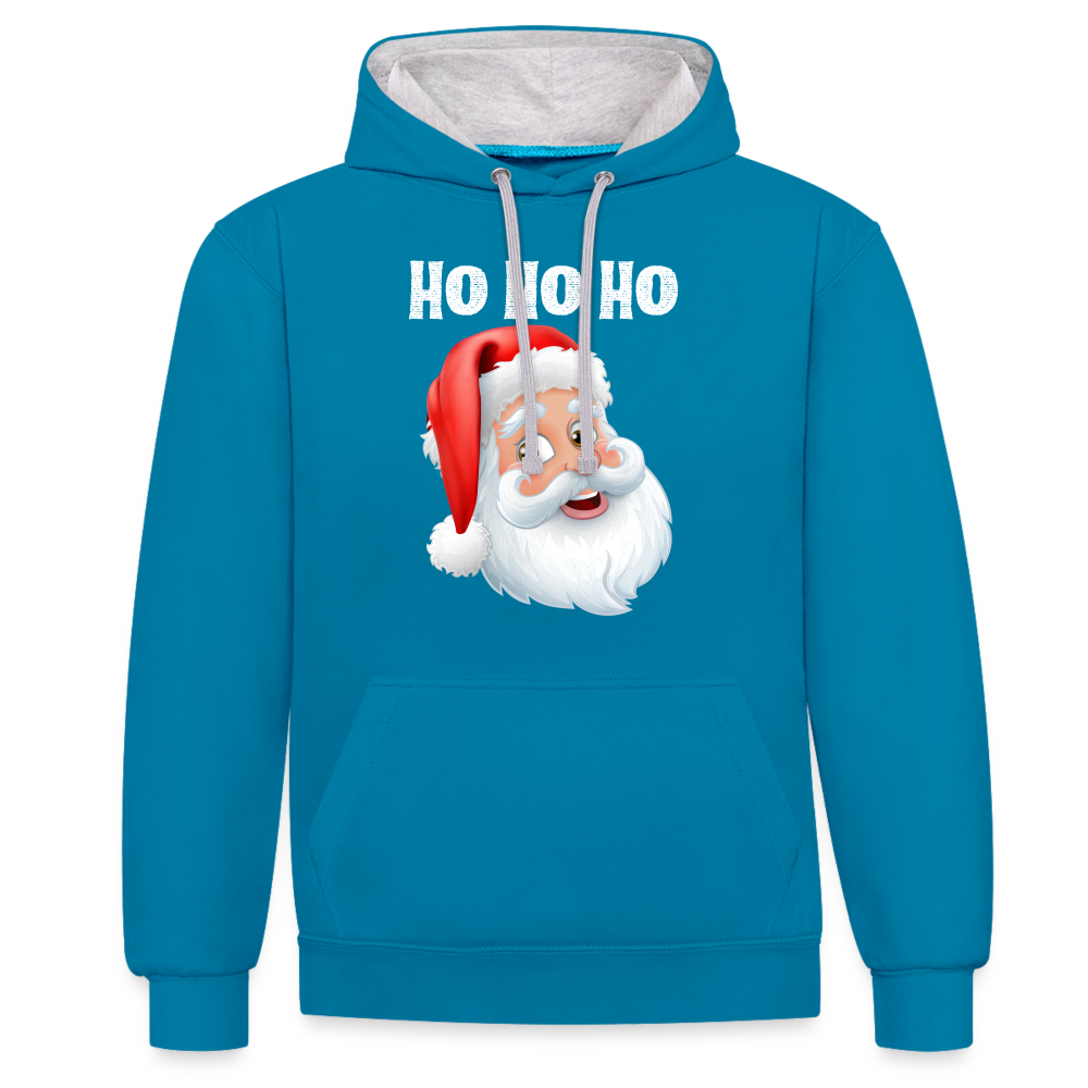 Kontrast-Hoodie - Santa Hohoho white - Pfauenblau/Grau meliert