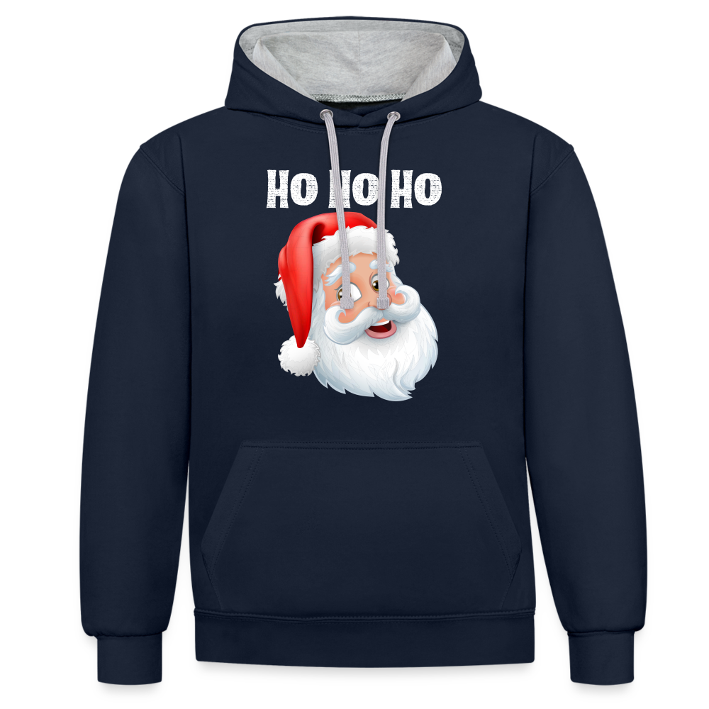 Kontrast-Hoodie - Santa Hohoho white - Navy/Grau meliert