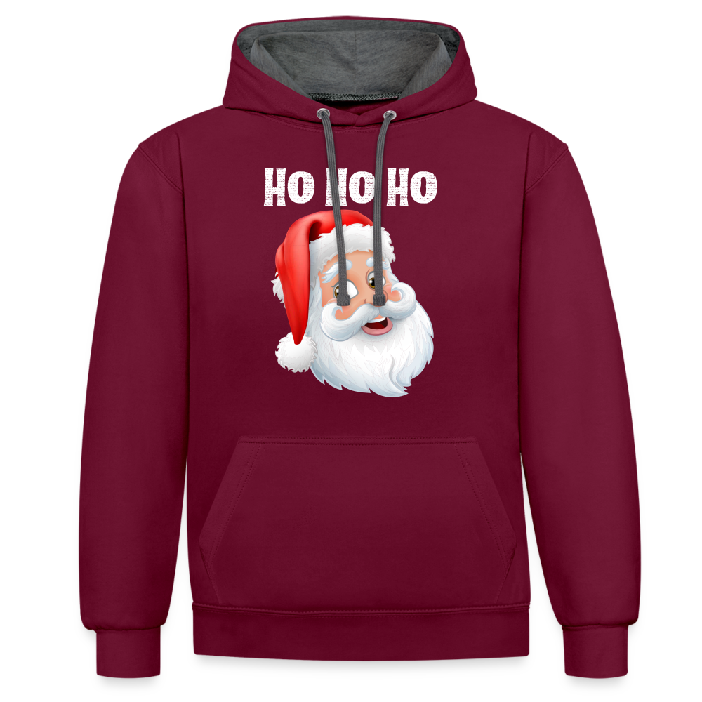 Kontrast-Hoodie - Santa Hohoho white - Weinrot/Anthrazit