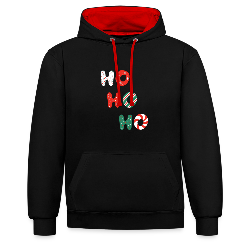 Kontrast-Hoodie - Hohoho rotweißgrün - Schwarz/Rot