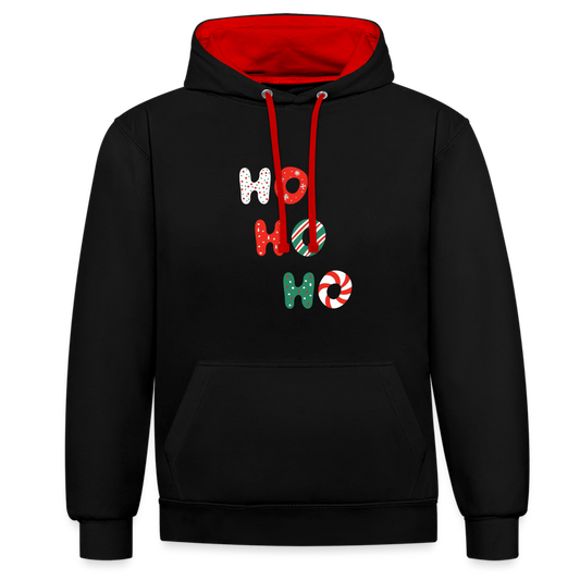 Kontrast-Hoodie - Hohoho rotweißgrün - Schwarz/Rot