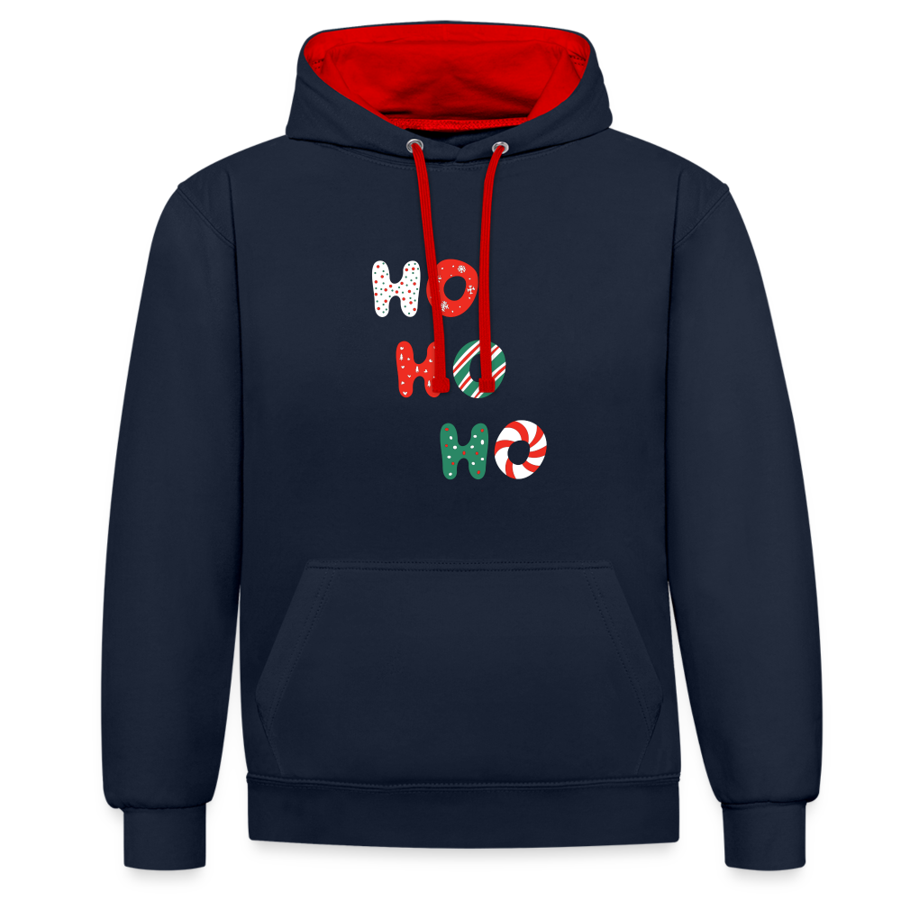 Kontrast-Hoodie - Hohoho rotweißgrün - Navy/Rot