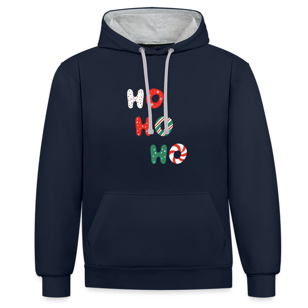 Kontrast-Hoodie - Hohoho rotweißgrün - Navy/Grau meliert