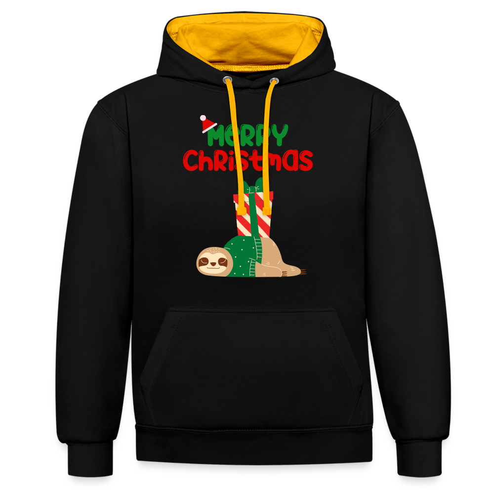 Kontrast-Hoodie - Merry Christmas Faultier schlafend - Schwarz/Gold