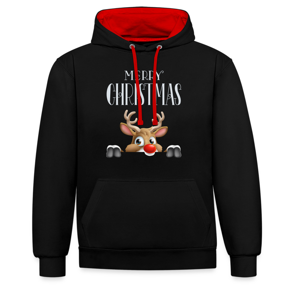 Kontrast-Hoodie - Merry Christmas Red Nose - Schwarz/Rot