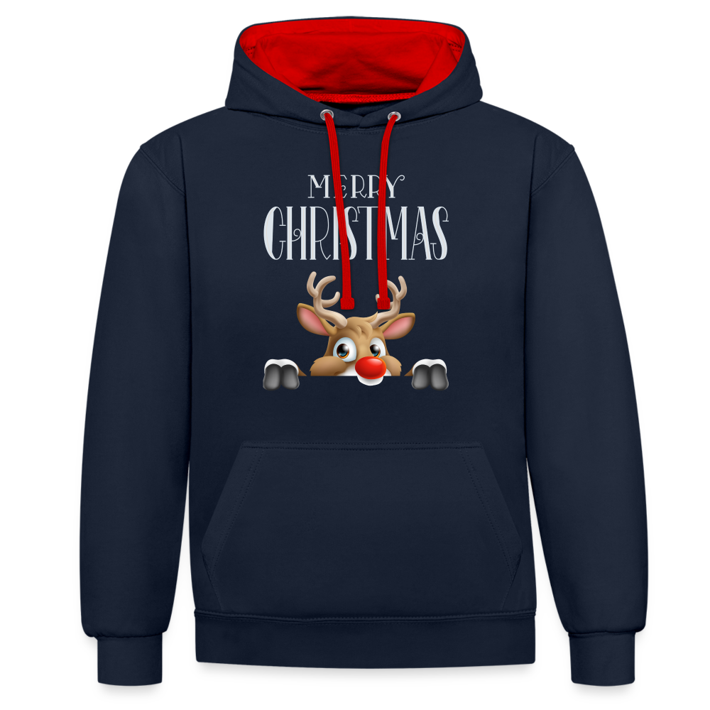 Kontrast-Hoodie - Merry Christmas Red Nose - Navy/Rot