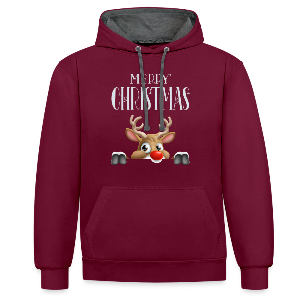 Kontrast-Hoodie - Merry Christmas Red Nose - Weinrot/Anthrazit