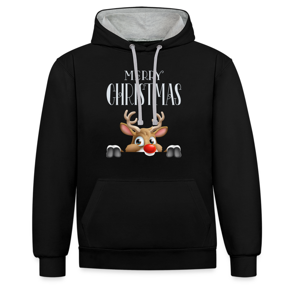 Kontrast-Hoodie - Merry Christmas Red Nose - Schwarz/Grau meliert