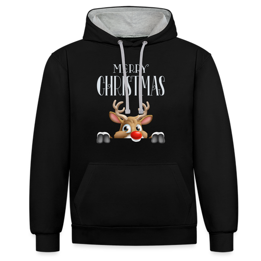 Kontrast-Hoodie - Merry Christmas Red Nose - Schwarz/Grau meliert