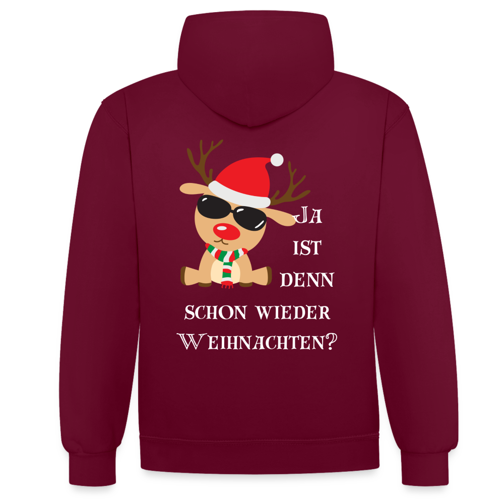 Kontrast-Hoodie - Schon wieder Weihnachten - Weinrot/Anthrazit