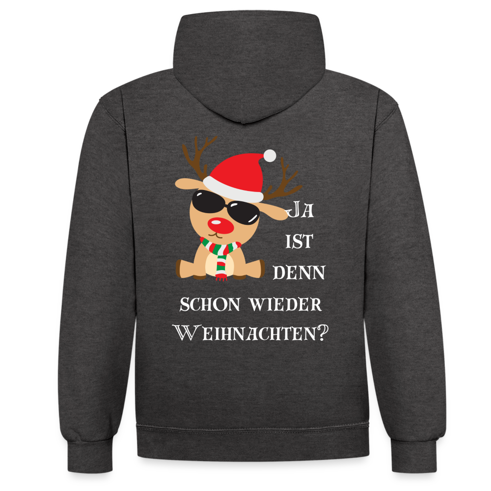 Kontrast-Hoodie - Schon wieder Weihnachten - Anthrazit/Schwarz