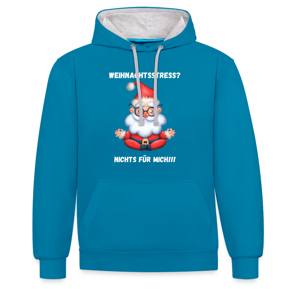 Kontrast-Hoodie - Weihnachtsstress? - Pfauenblau/Grau meliert