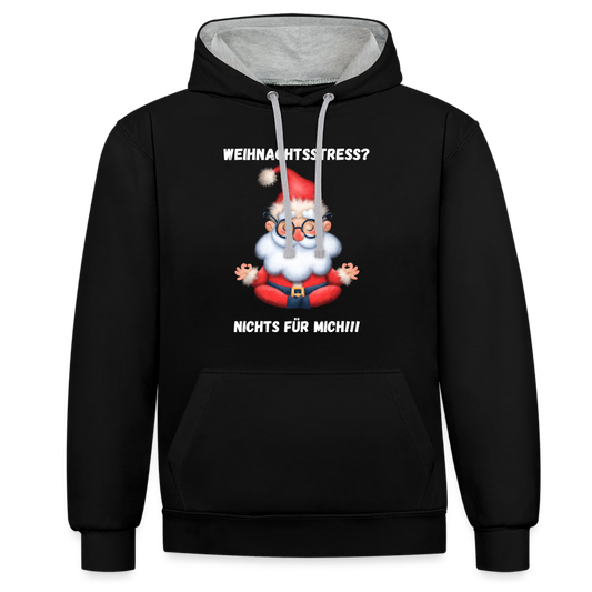 Kontrast-Hoodie - Weihnachtsstress? - Schwarz/Grau meliert