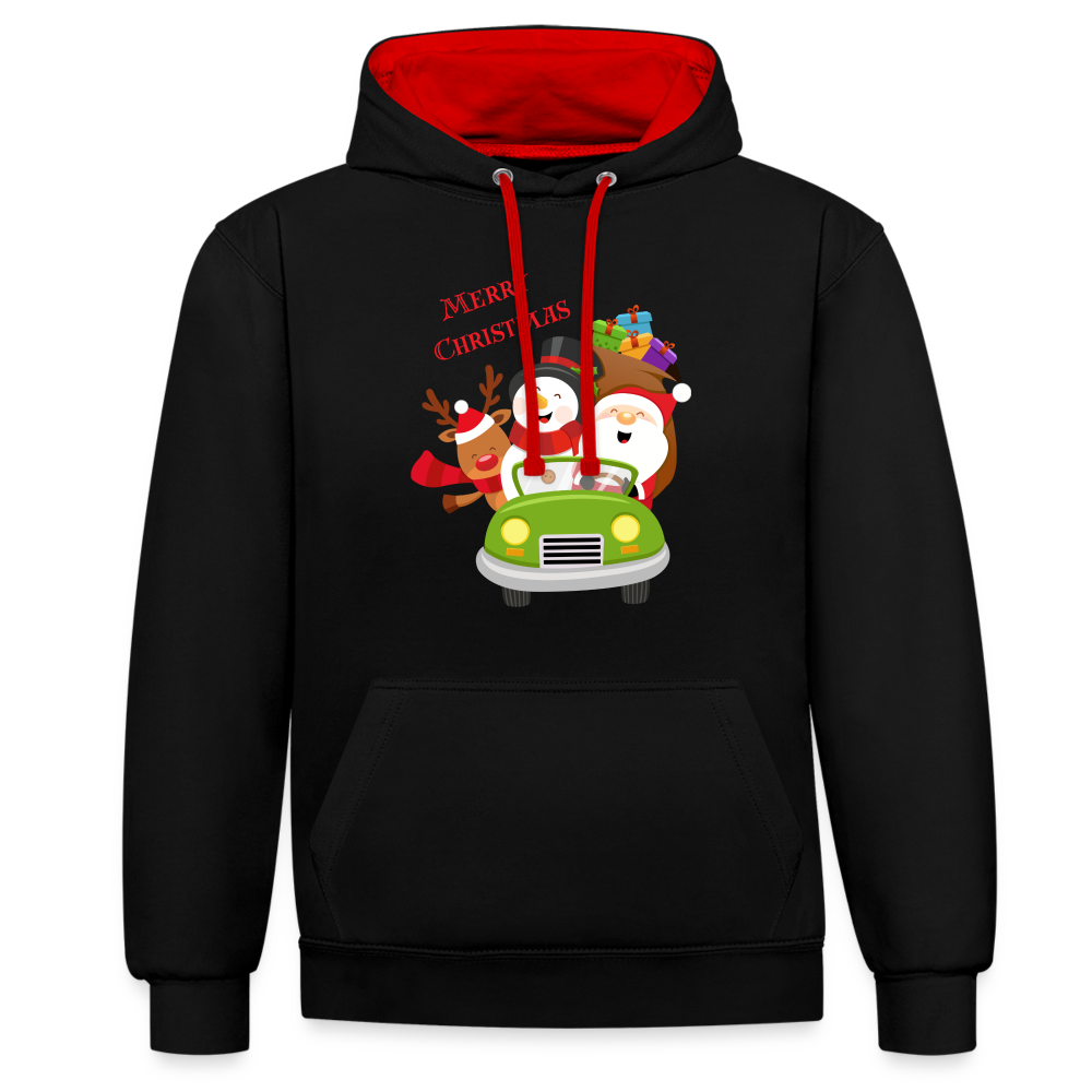 Kontrast-Hoodie - Christmas Car - Schwarz/Rot