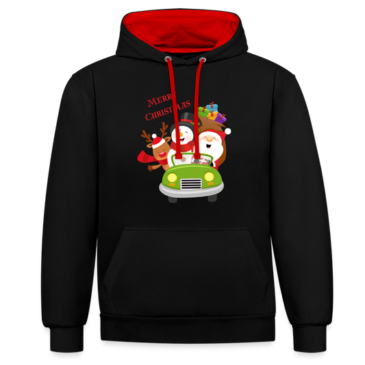 Kontrast-Hoodie - Christmas Car - Schwarz/Rot