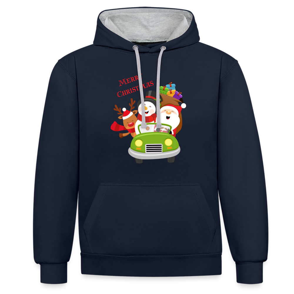 Kontrast-Hoodie - Christmas Car - Navy/Grau meliert