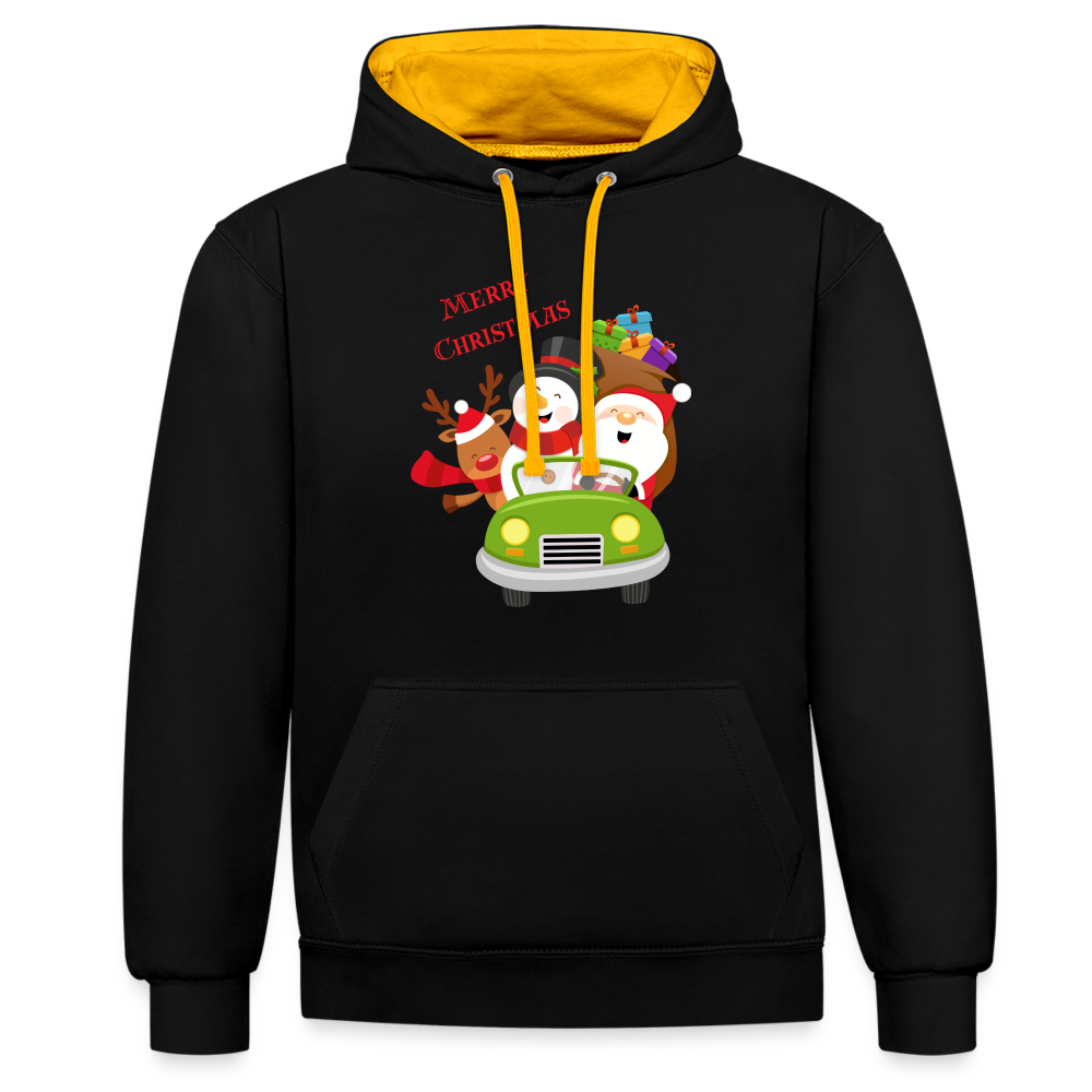 Kontrast-Hoodie - Christmas Car - Schwarz/Gold