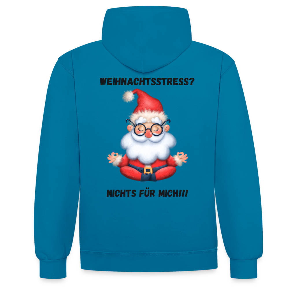 Kontrast-Hoodie - Weihnachtsstress (black) - Pfauenblau/Grau meliert