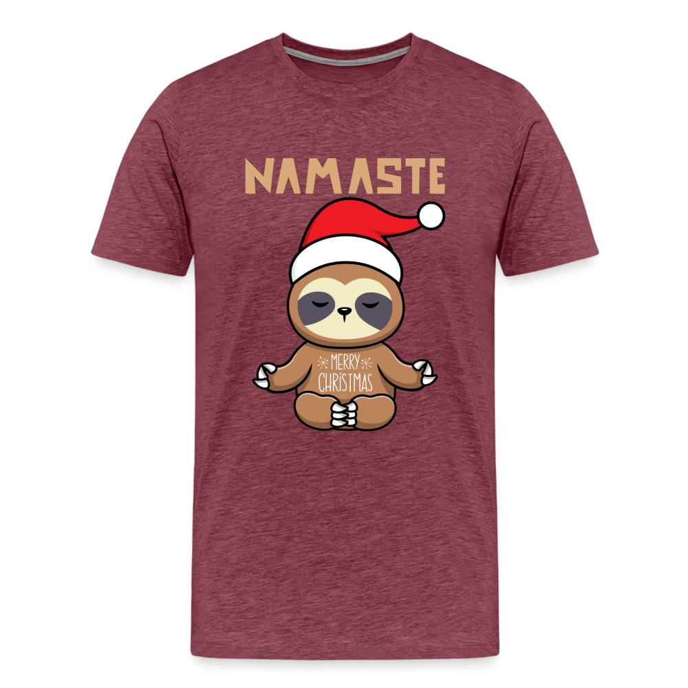 Männer Premium T-Shirt - Christmas Yoga Faultier - Bordeauxrot meliert