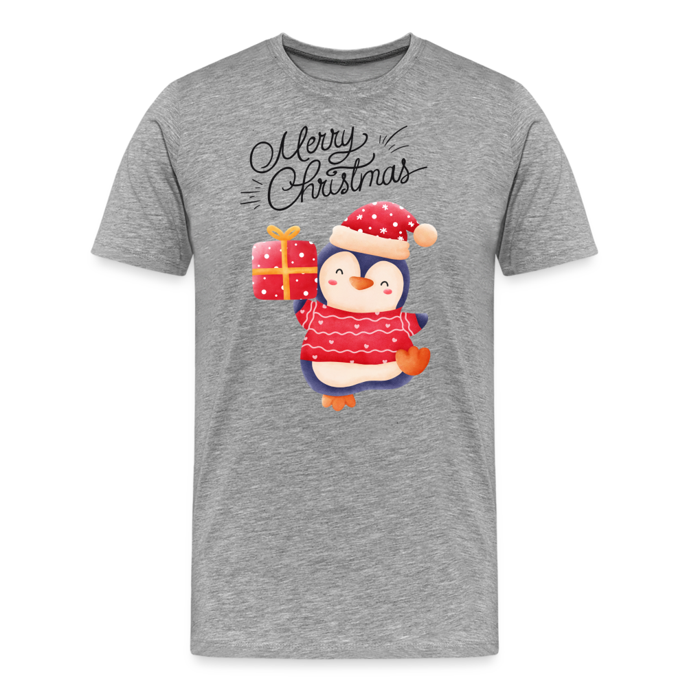 Männer Premium T-Shirt - Merry Christmas Penguin - Grau meliert