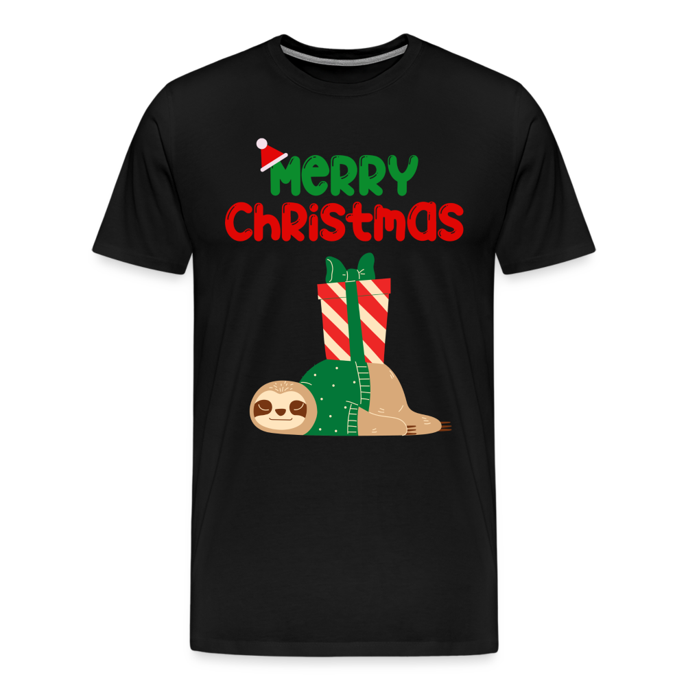 Männer Premium T-Shirt - Merry Christmas Faultier schlafend - Schwarz