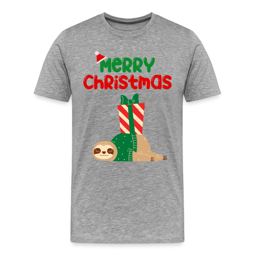 Männer Premium T-Shirt - Merry Christmas Faultier schlafend - Grau meliert