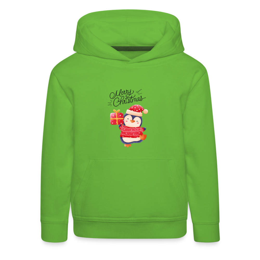 Kinder Premium Hoodie - Merry Christmas Penguin - Hellgrün