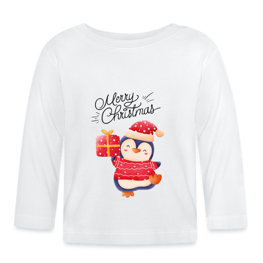 Baby Langarmshirt - Merry Christmas Penguin - weiß