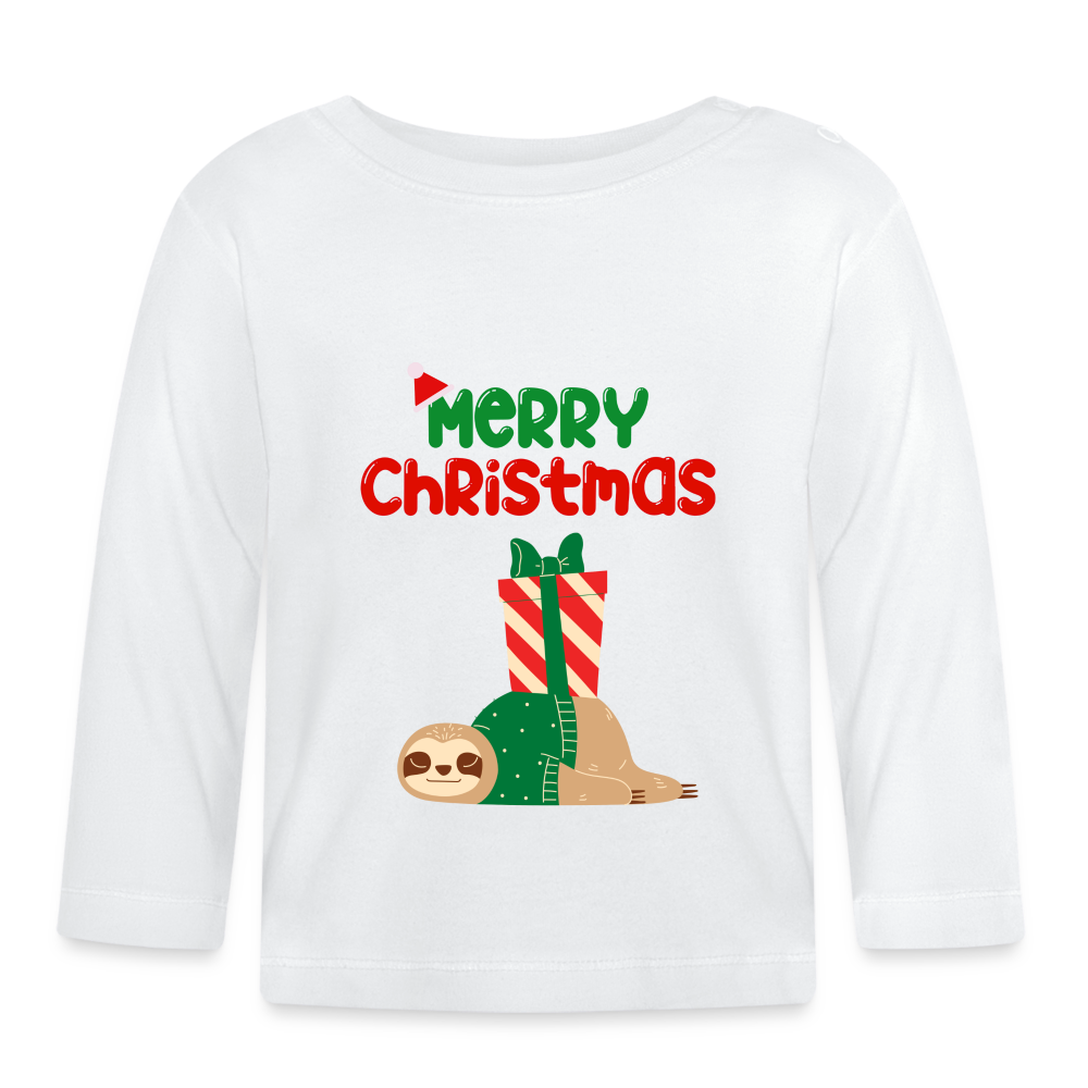 Baby Langarmshirt - Christmas Faultier schlafend - weiß