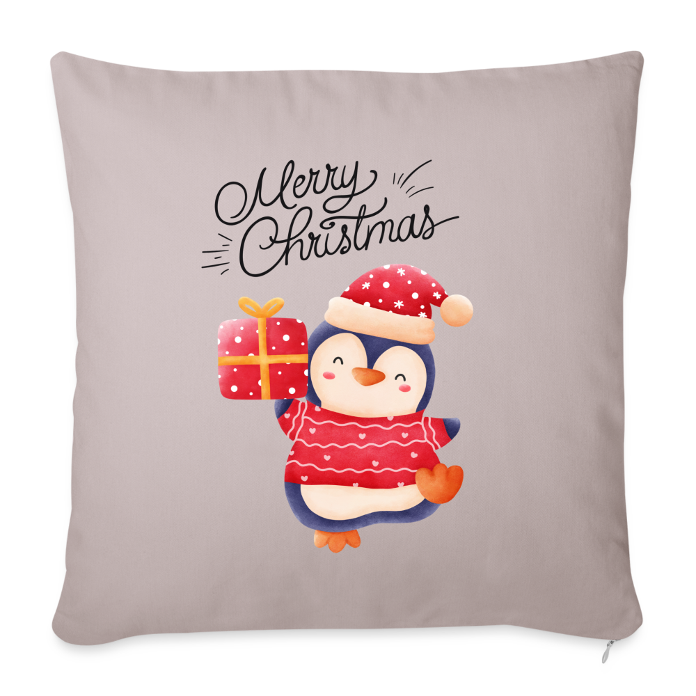 Sofakissen mit Füllung 44 x 44 cm - Christmas Penguin - helles Taupe