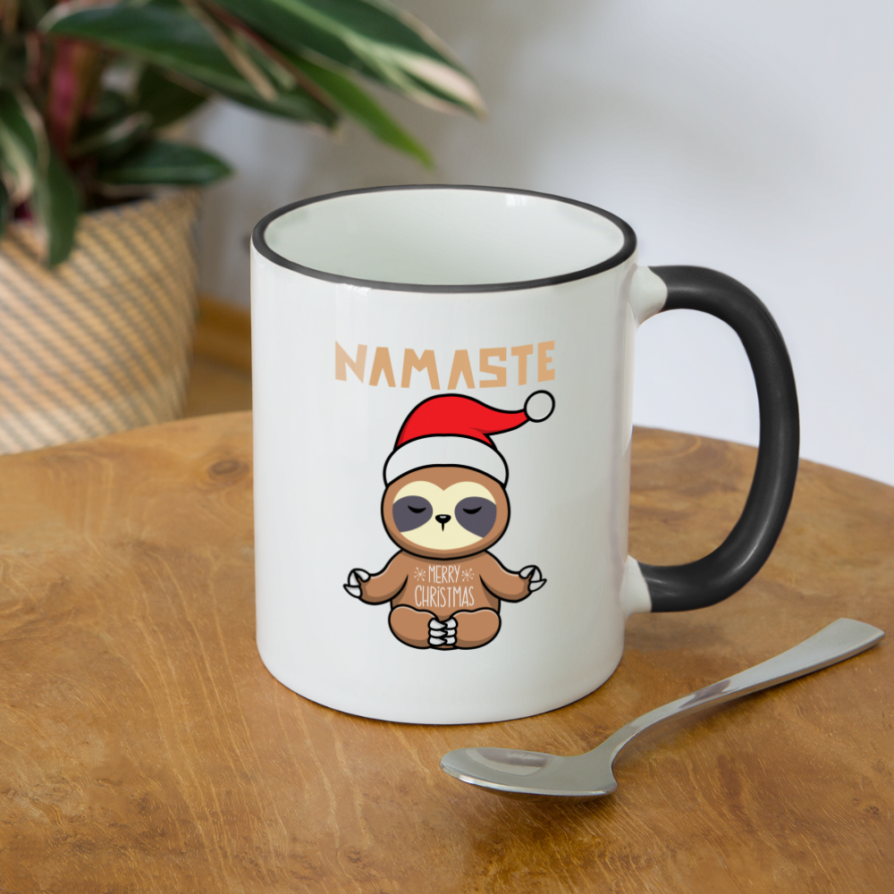 Tasse zweifarbig - Christmas Yoga Faultier - Weiß/Schwarz