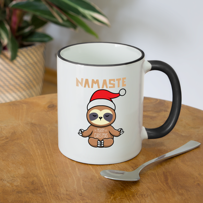 Tasse zweifarbig - Christmas Yoga Faultier - Weiß/Schwarz