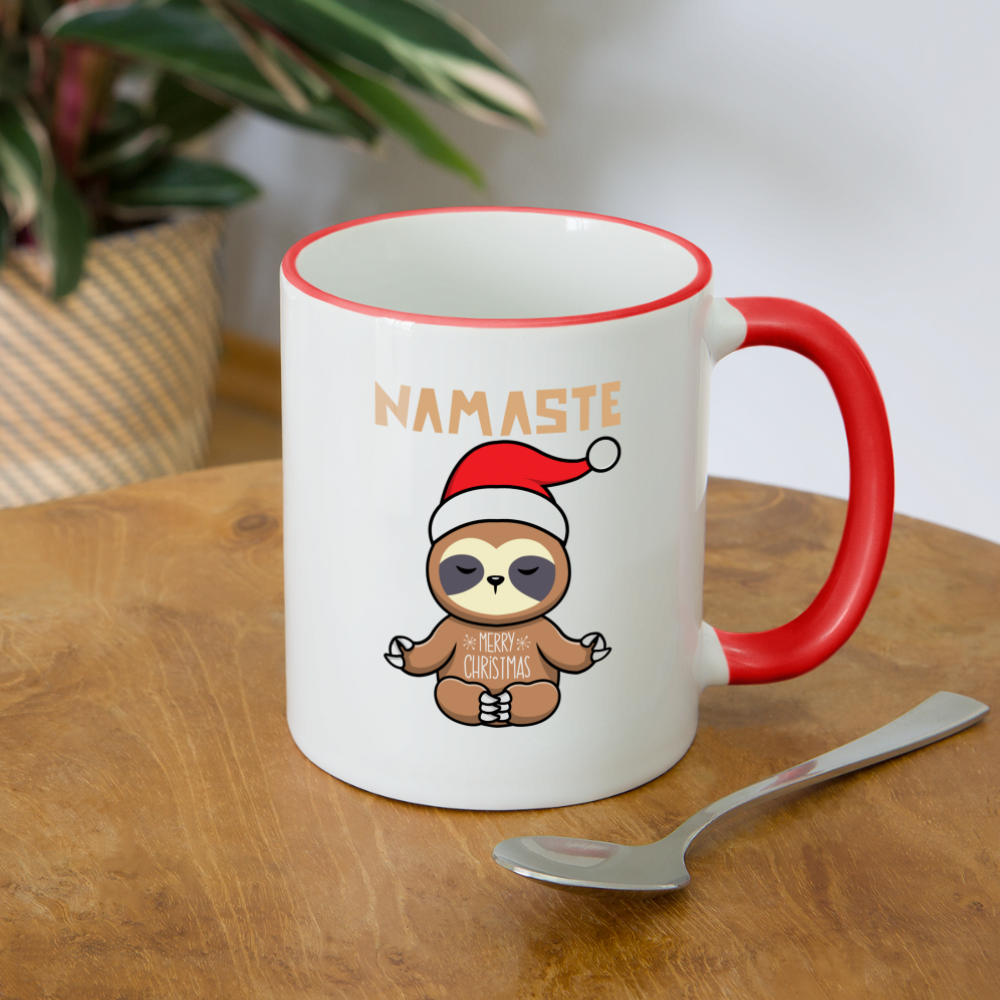 Tasse zweifarbig - Christmas Yoga Faultier - Weiß/Rot