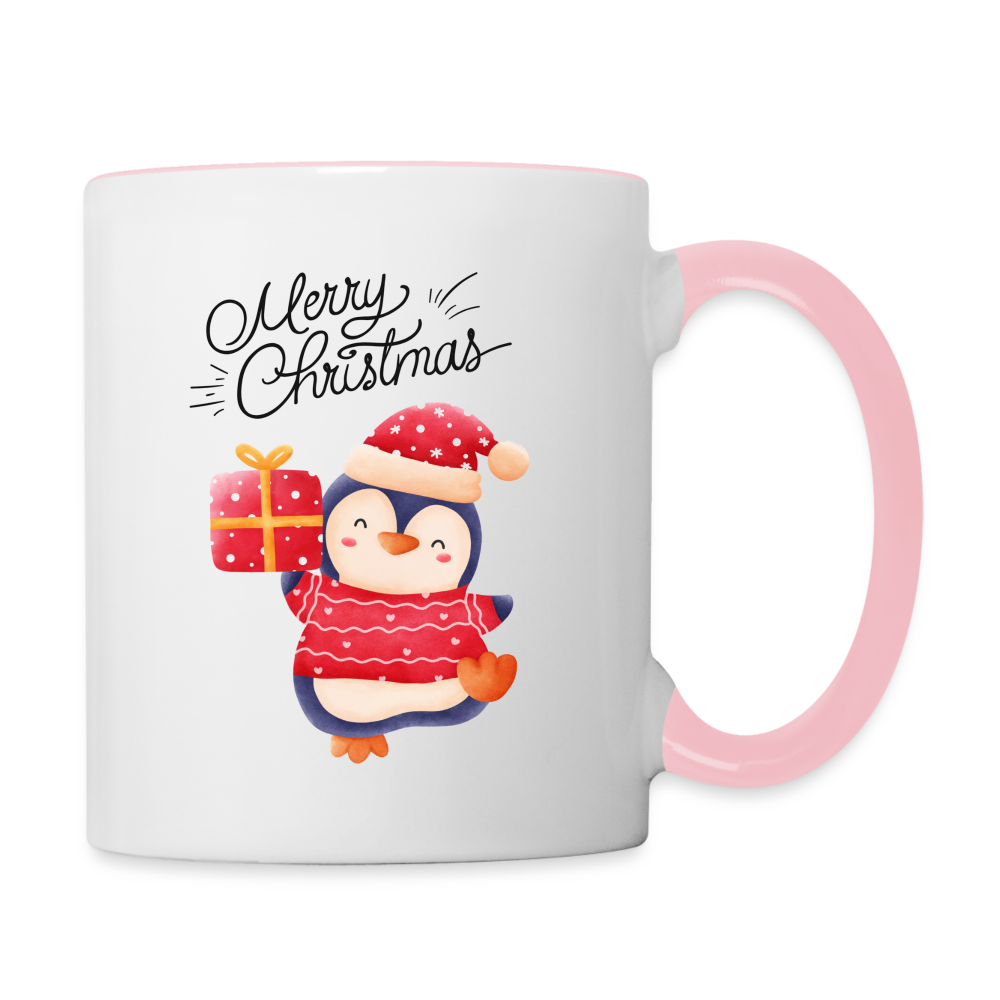 Tasse zweifarbig - Merry Christmas Penguin - Weiß/Pink