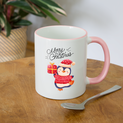 Tasse zweifarbig - Merry Christmas Penguin - Weiß/Pink