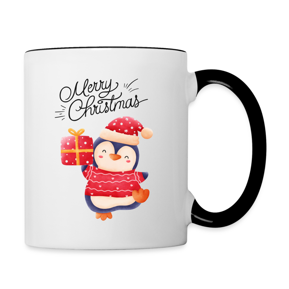 Tasse zweifarbig - Merry Christmas Penguin - Weiß/Schwarz