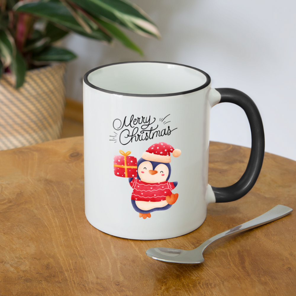 Tasse zweifarbig - Merry Christmas Penguin - Weiß/Schwarz