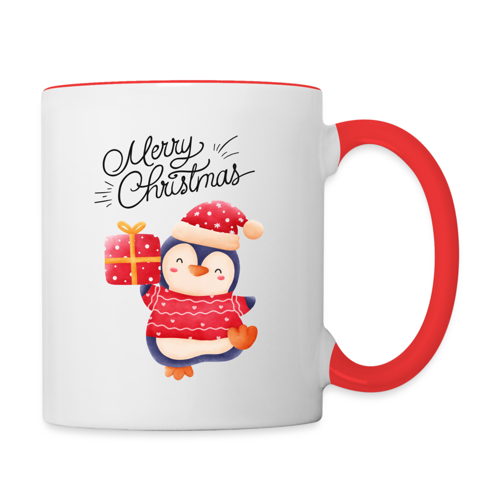 Tasse zweifarbig - Merry Christmas Penguin - Weiß/Rot