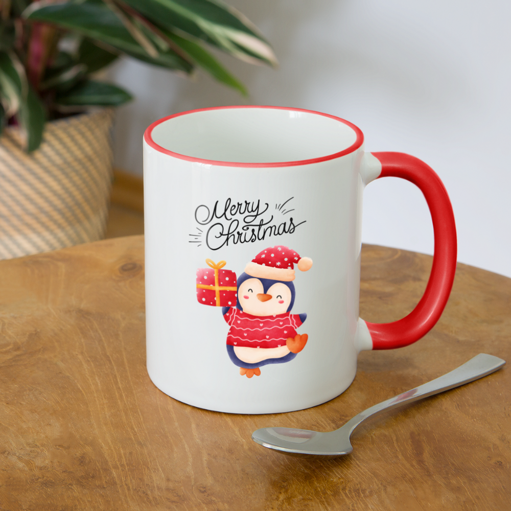 Tasse zweifarbig - Merry Christmas Penguin - Weiß/Rot