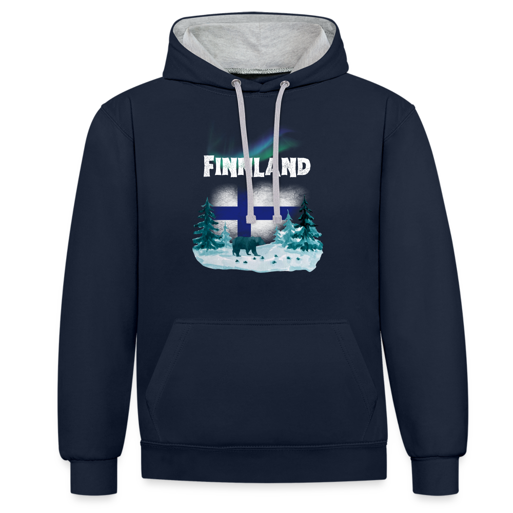 Kontrast-Hoodie - Finnland Bär - Navy/Grau meliert