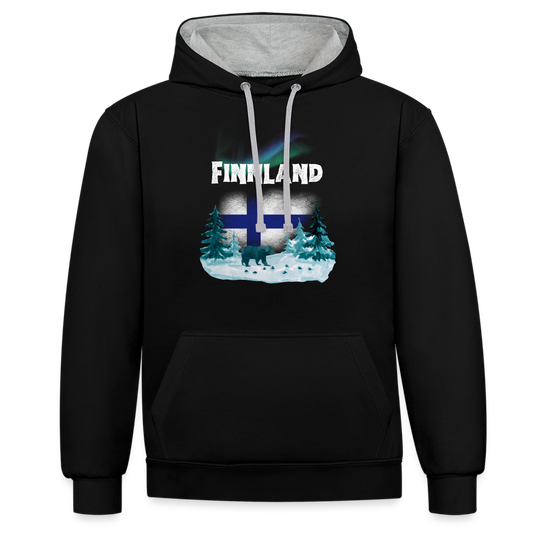 Kontrast-Hoodie - Finnland Bär - Schwarz/Grau meliert