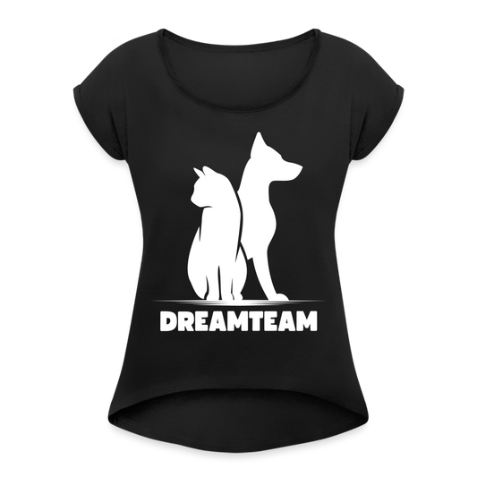 Frauen T-Shirt mit gerollten Ärmeln - Dreamteam II - Schwarz